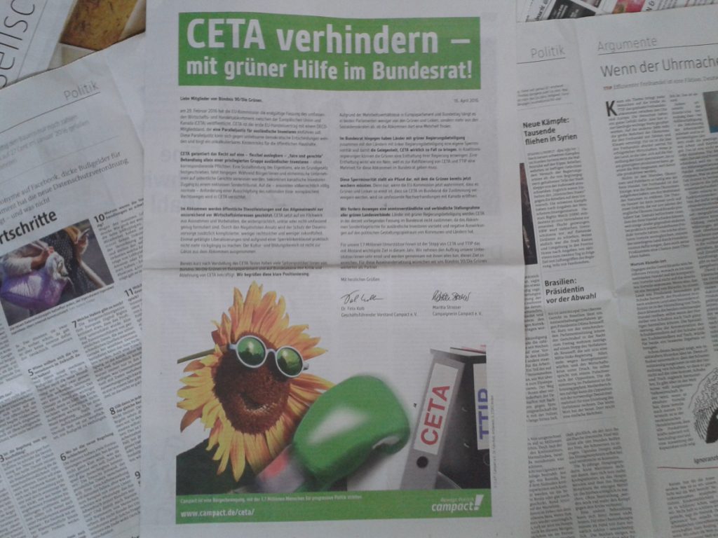 CETA Anzeige in der taz