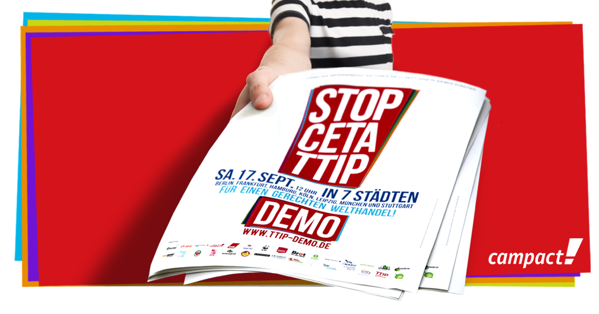 Plakate und Flyer für die 7 Demos am 17.9.2016 verteilen