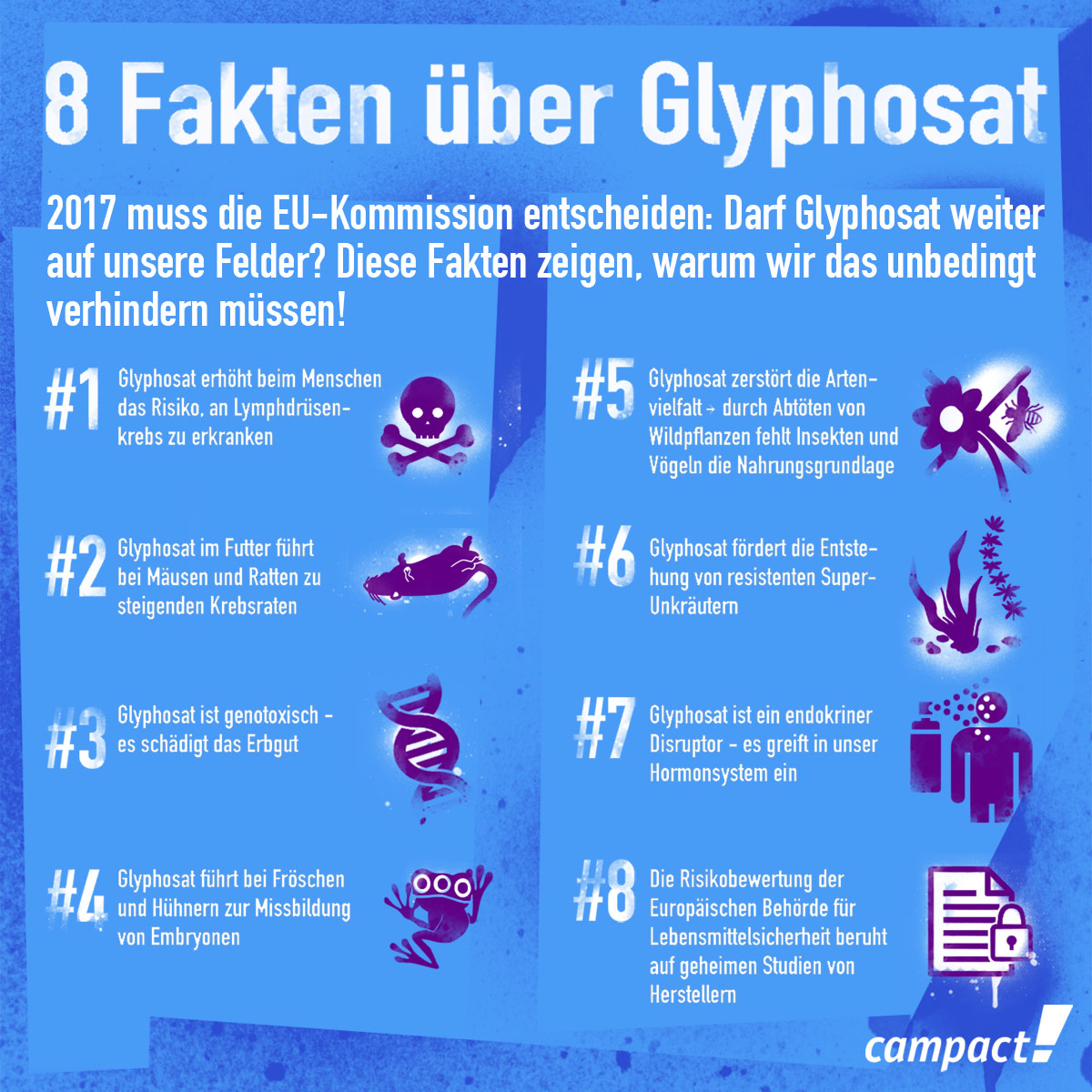8 Fakten über Glyphosat. Grafik: Zitrusblau/Campact