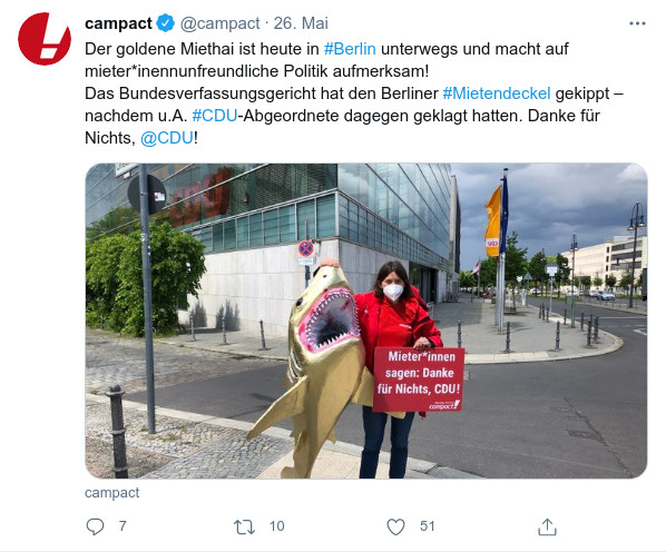 Der goldene Miethai: Union und FDP blockieren faire Mieten.