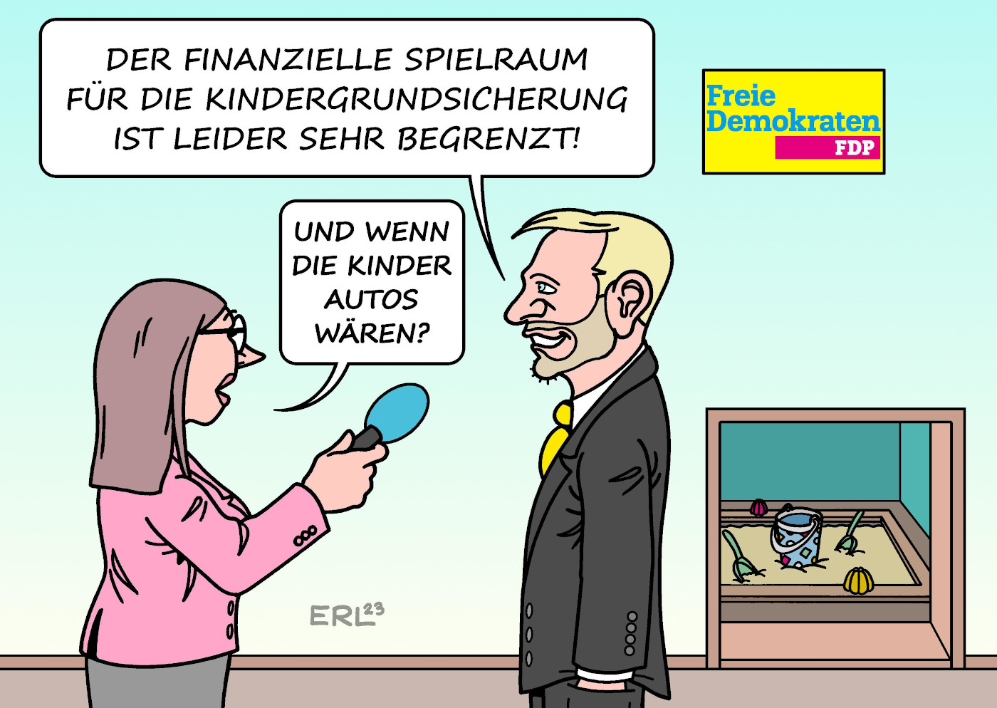 Das Bild zeigt die Karikatur "Kindergrundsicherung" von Karikaturist Martin Erl.