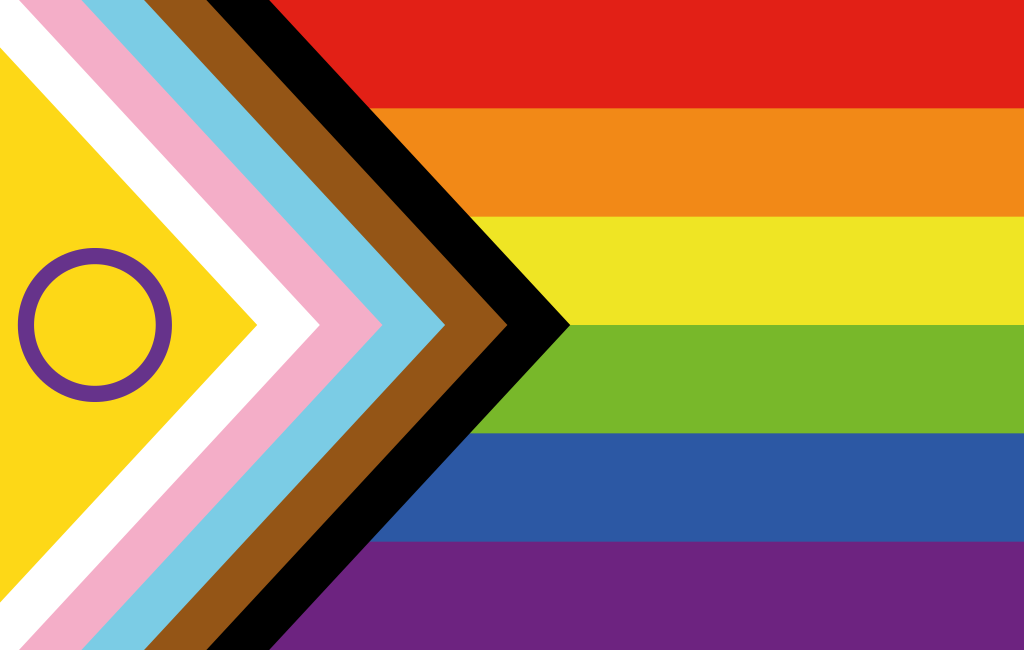Die neue Intersex Inclusive Pride Flag mit den zusätzlichen Farben Blau, Weiß und Rosa.