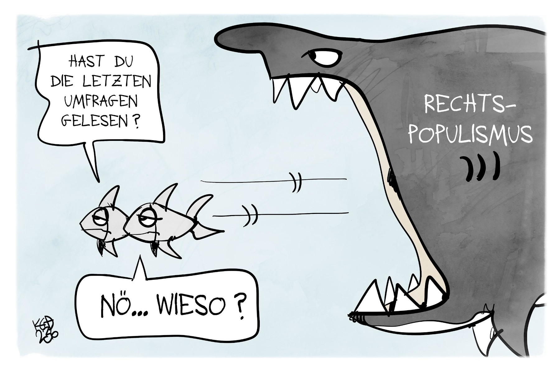 Das Bild zeigt die Karikatur "AfD im Umfragehoch" von Kostas Koufogiorgos.