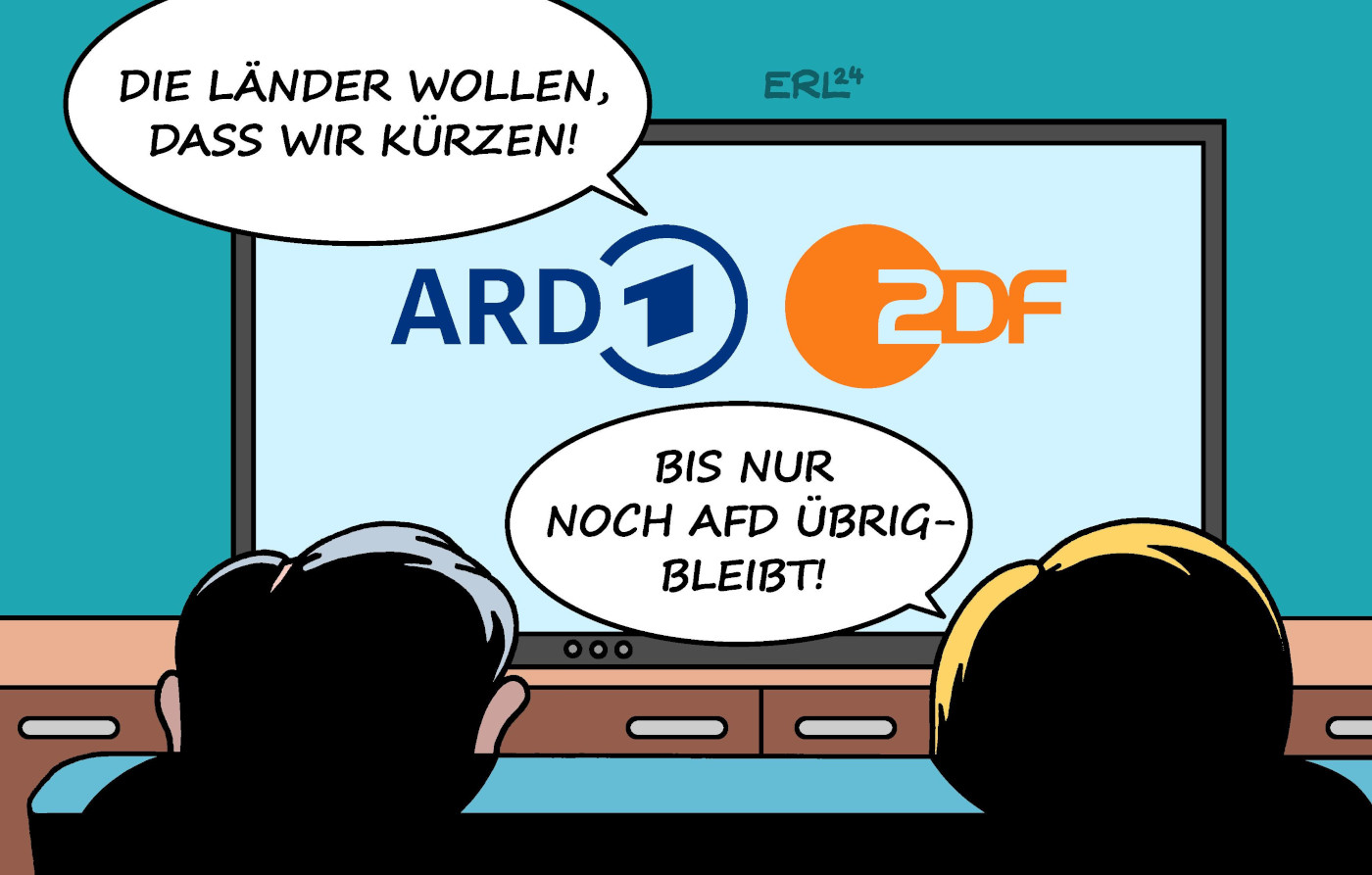 Die Karikatur "Öffentlich-Rechtliche" von Karikaturist Martin Erl. 