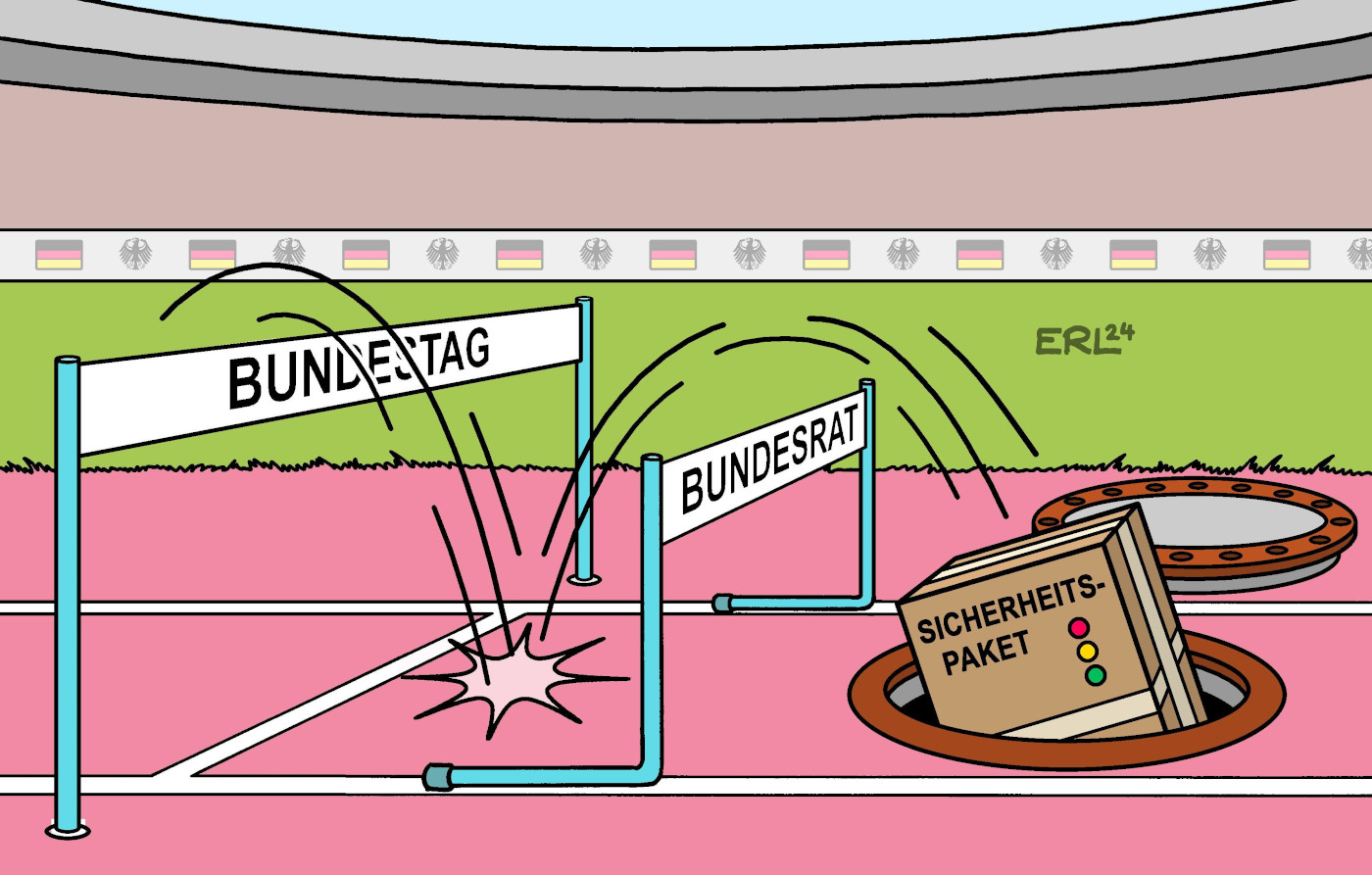 Die Karikatur "Sicherheitspaket" von Karikaturist Martin Erl. 