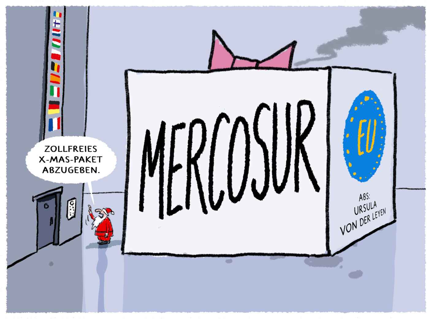 Karikatur zum Freihandelsabkommen mit Südamerika Mercosur von Karikaturist Markus Grolik.