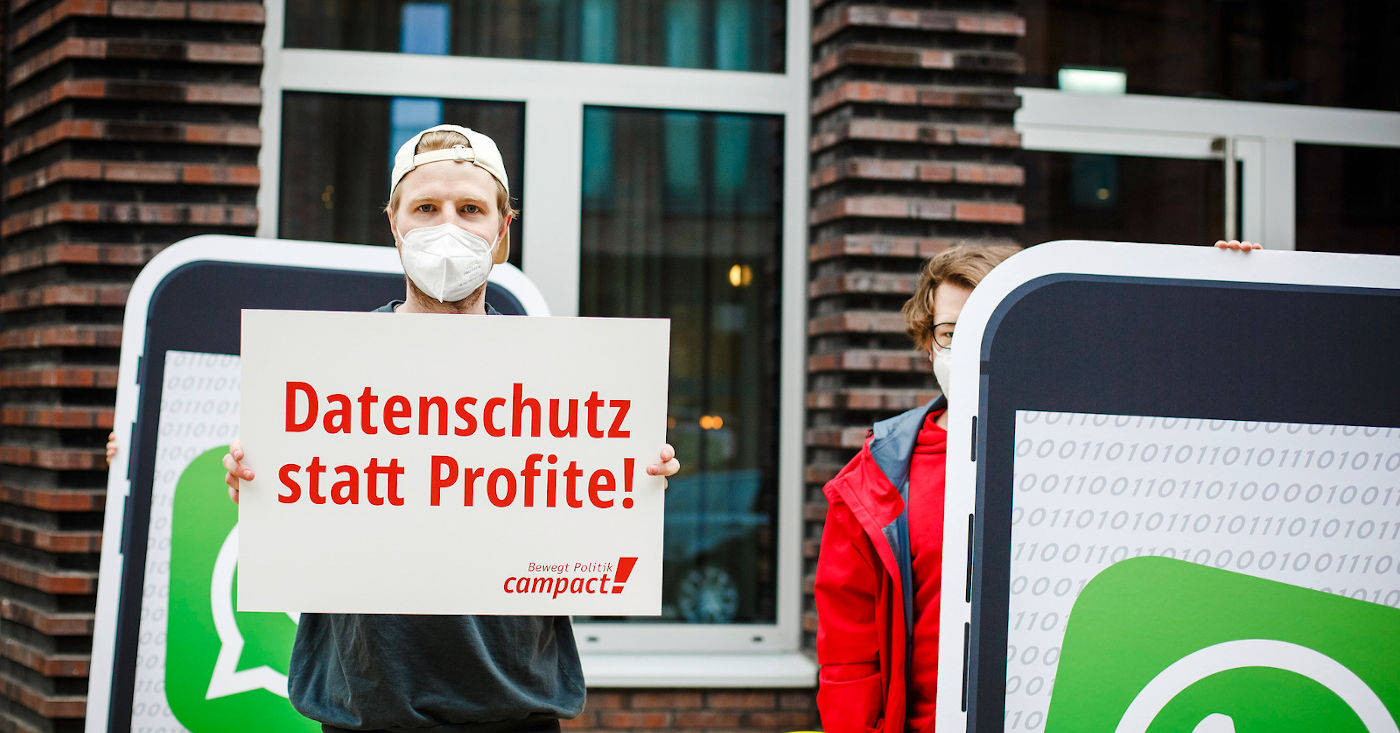 Datenschutz statt Profite! Eine Protest-Aktion von Campact gegen den mangelnden Datenschutz bei Facebook und Co.