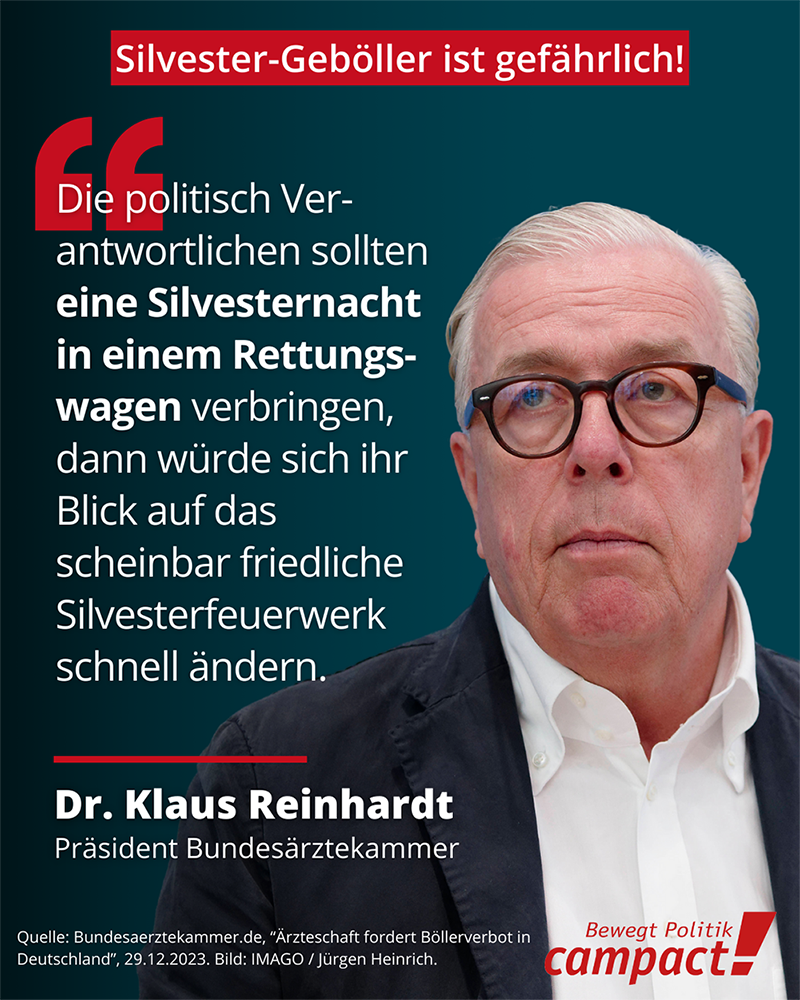 Silvesterböller sind gefährlich: Der Präsident der Bundesärztekammer Klaus Reinhardt positioniert sich klar gegen die Knallereri.