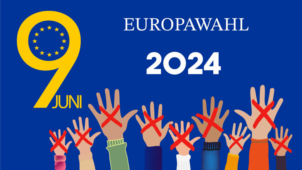 Menschen heben die Hand und machen ihr Kreuz: Am 9. Juni ist Europawahl