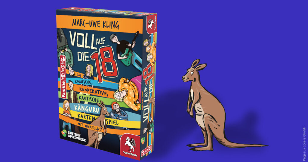 Ein Bild mit dem Spiel Voll auf die 18 mit einem Känguru daneben