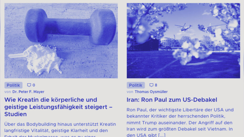 Screenshot der Startseite von TKP am 30. März 2026, genannt werden als Autoren Dr. Peter F. Mayer und Thomas Oysmüller